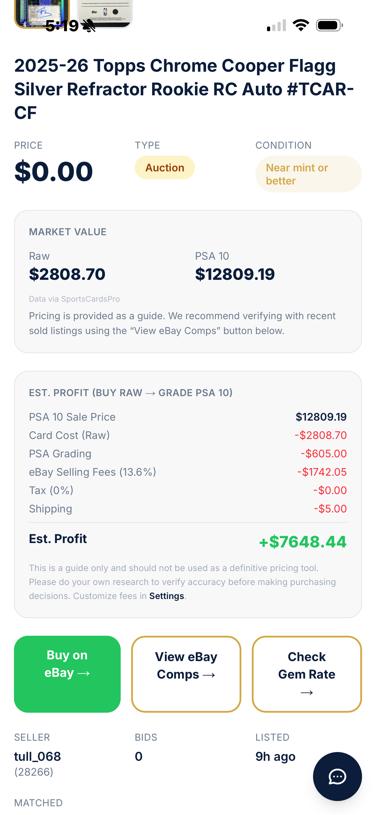 Cooper Flagg - Profit Calculator